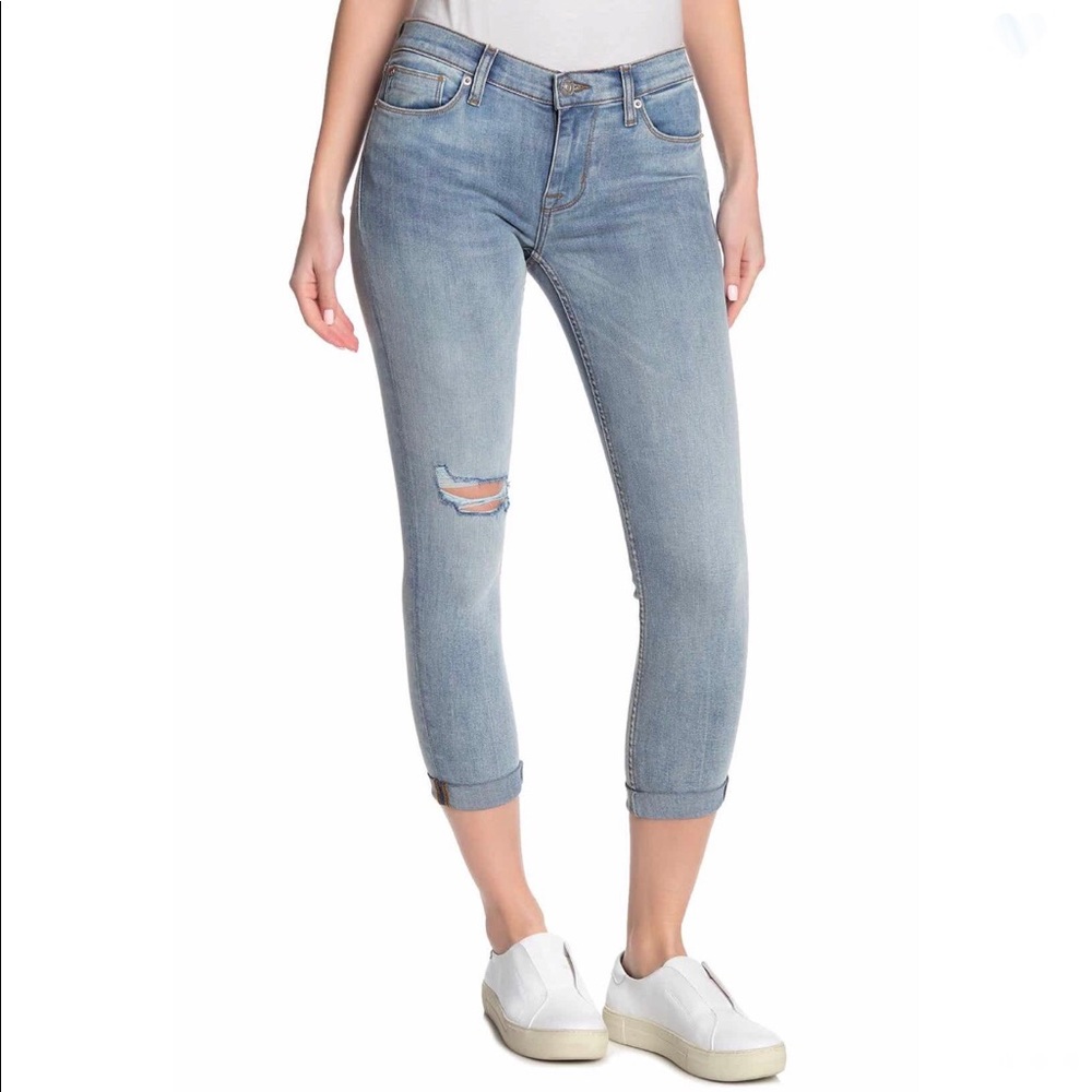 Hudson Jeans Harkin Distressed Super Skinny Leg Cuffed Crop Blue Jeans Sz 28 NWT